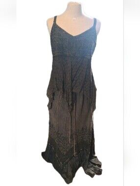LSI Vintage 2 Pc Crinkle Rayon Maxi Skirt Set Boho Hippie Festival S 2X READ ALL